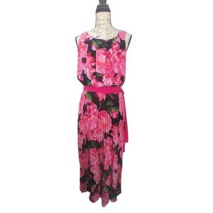 Eliza J Floral print Pleated Chiffon Maxi Dress gown formal /wedding/ party SZ 6